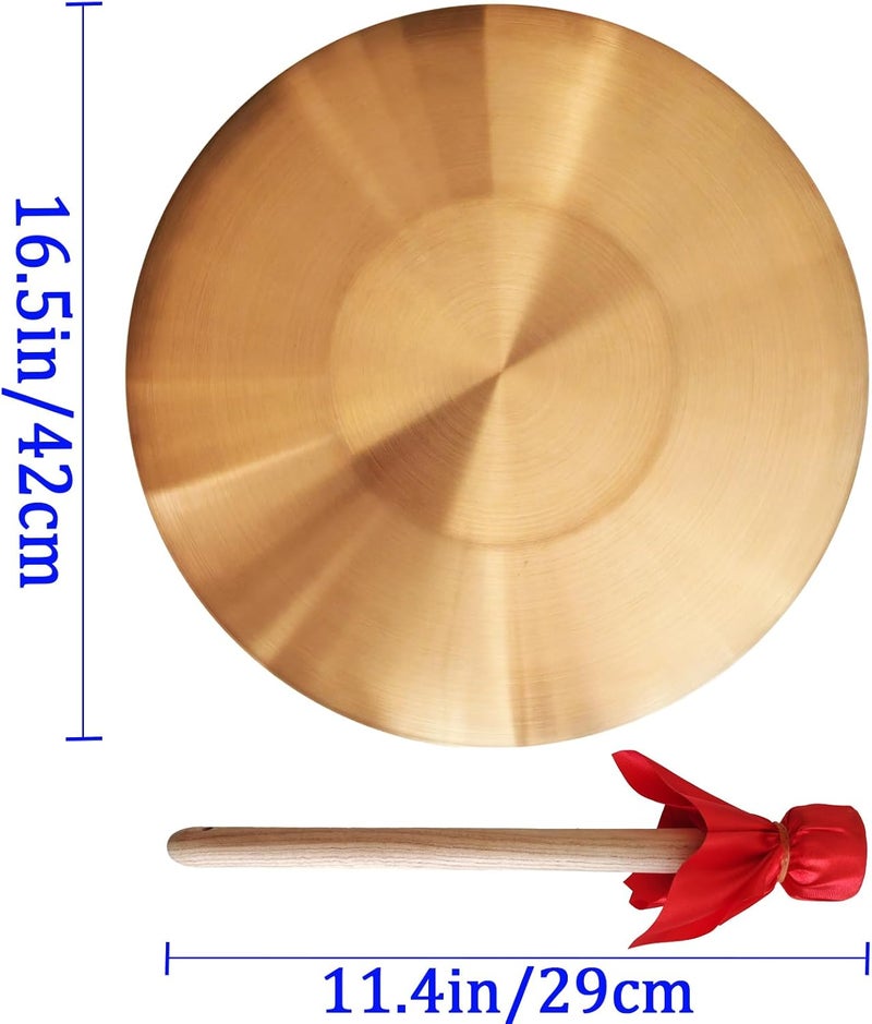 WSWECCL Diameter 16.5inch(42cm) Gong Instrument,Chinese Traditional copper alloy gong, Percussion Instrument with Wooden Mallet and Red Hanging Ribbon for Home,Office,Celebration,Party & Festivals - Image 2